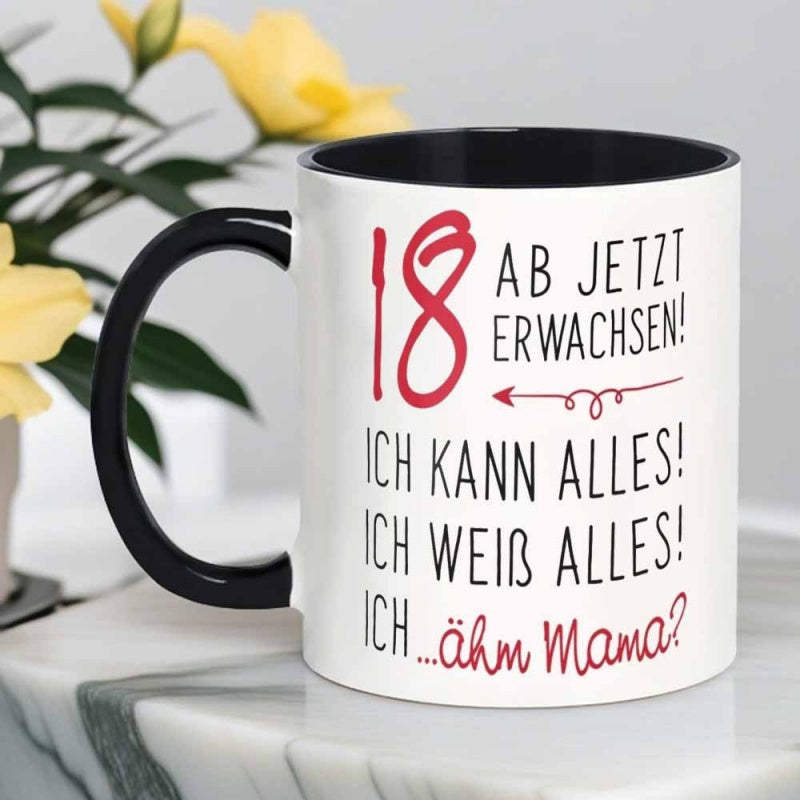 Tailorly Black Accent 11 oz Mug - im 18 huh mom humorous teen gift artistic text