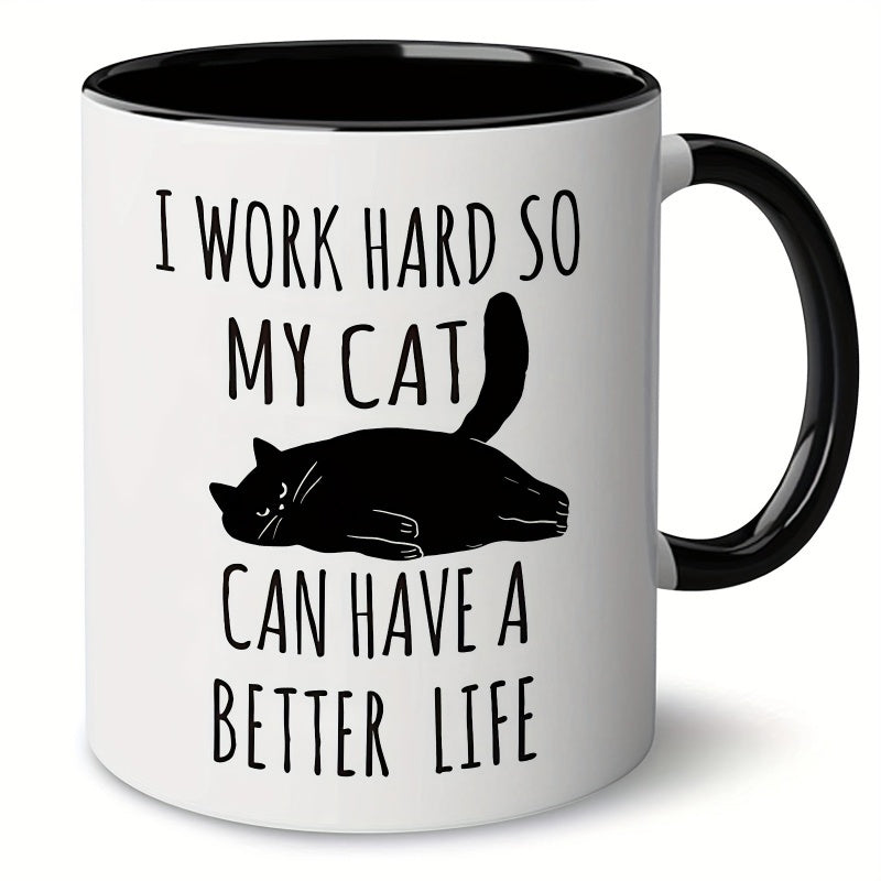 Tailorly Black Accent 11 oz Mug - inspirational cat lover text and cat illustration