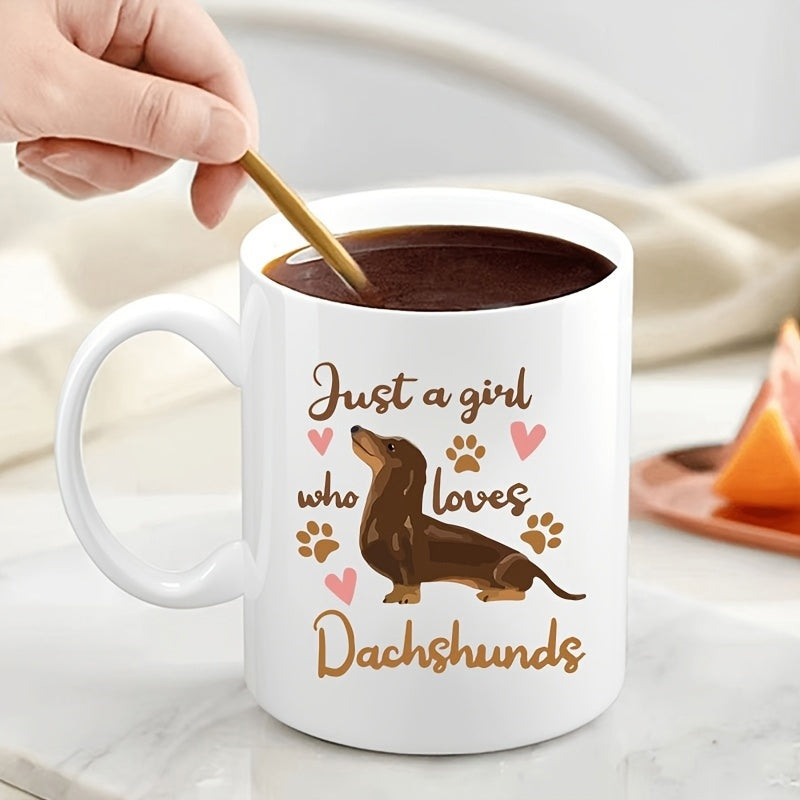 Tailorly White Ceramic 11 oz Mug - Just A Girl Who Loves Dachshunds Playful Brown Wiener Dog With Hearts And Paw Prints Dachshund
