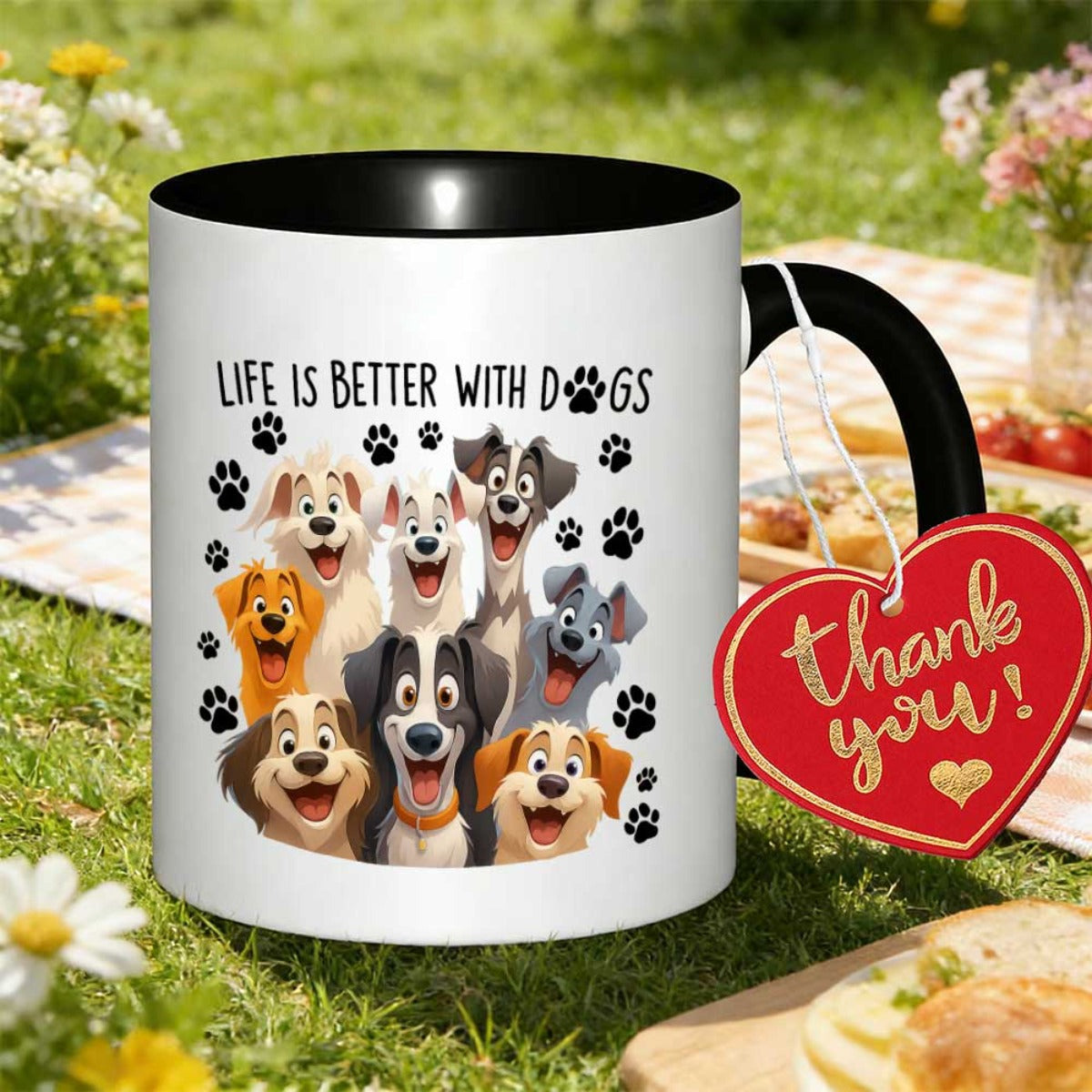 Tailorly Black Accent 11 oz Mug - dogs cohabitating