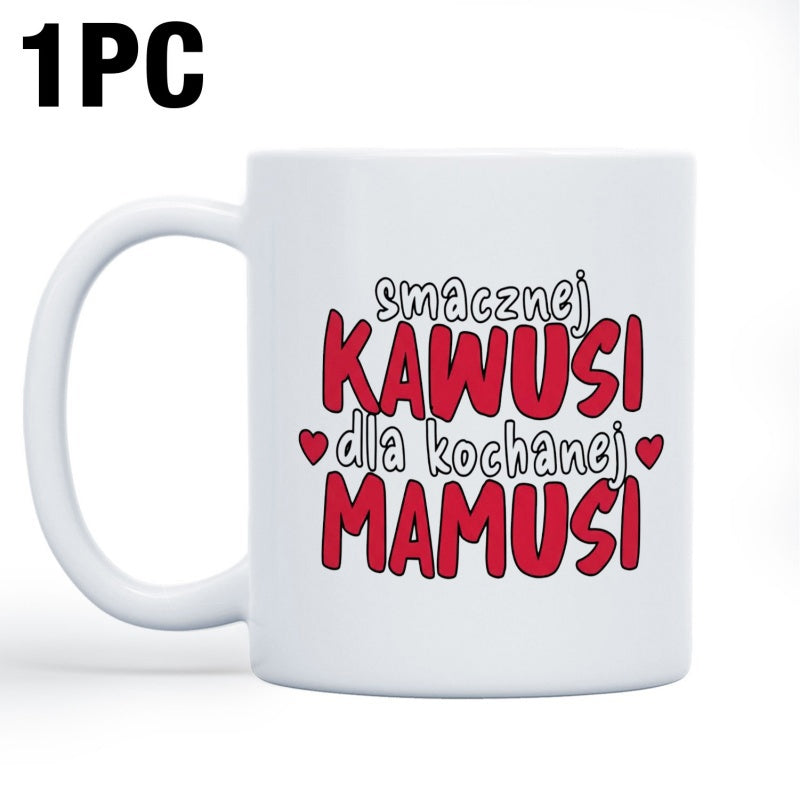 Tailorly White Ceramic 11 oz Mug - Ceramic White Vessel Featuring Tiny Red Hearts And Decorative Lettering Mug