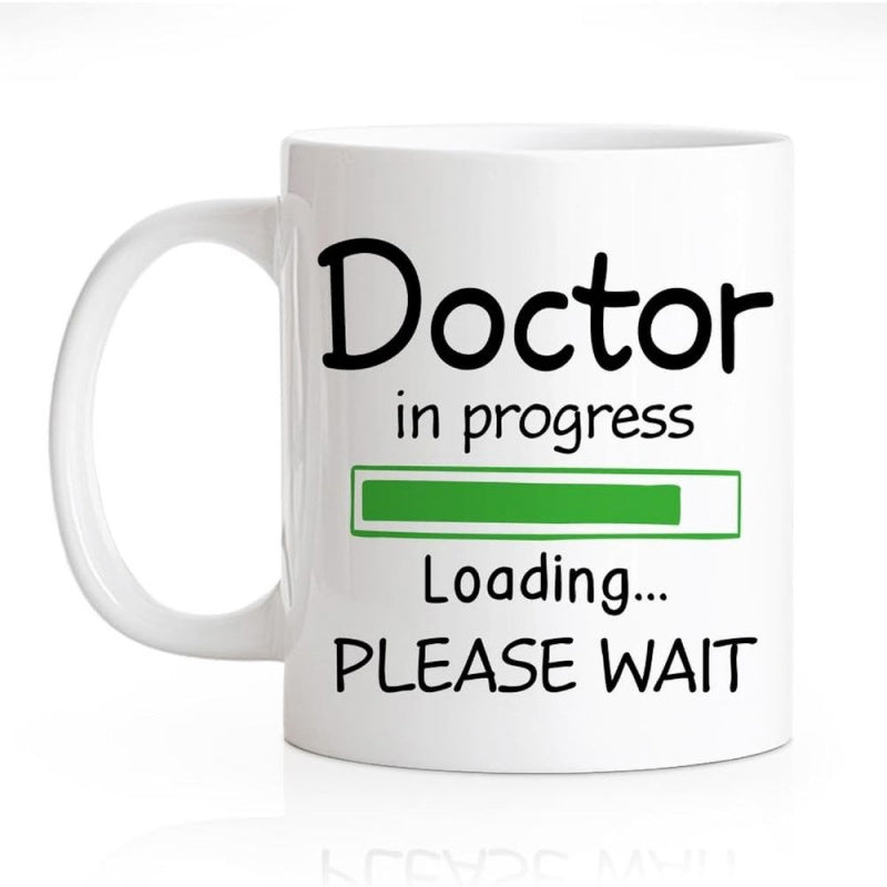 Tailorly White Ceramic 11 oz Mug - Doctor In Progress Loading Please Wait Minimalist Digital Status Indicator Symbolizing Academic Growth Progress Bar