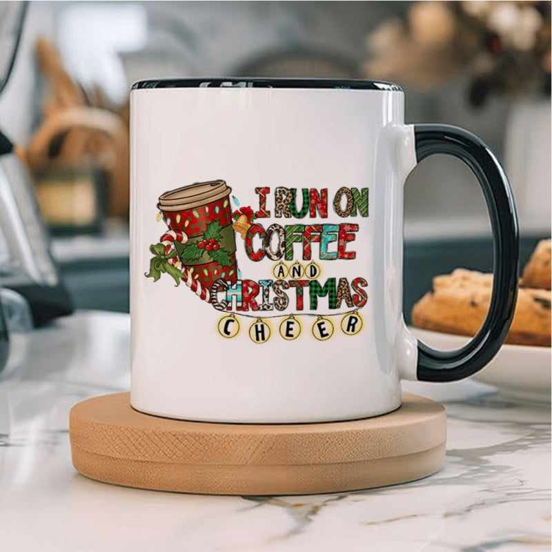 Tailorly Black Accent 11 oz Mug - run on coffee and christmas cheer text