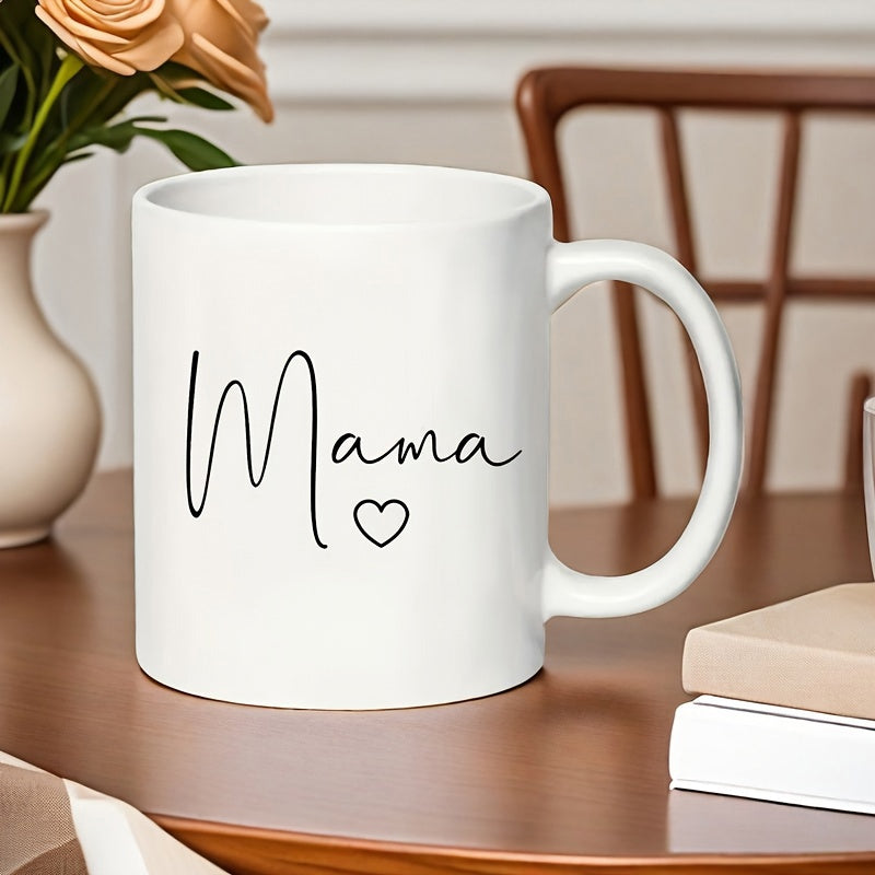 Tailorly White Ceramic 11 oz Mug - Mama Elegant Minimalist Script Heart Pattern On Ceramic White Smooth Surface Mug