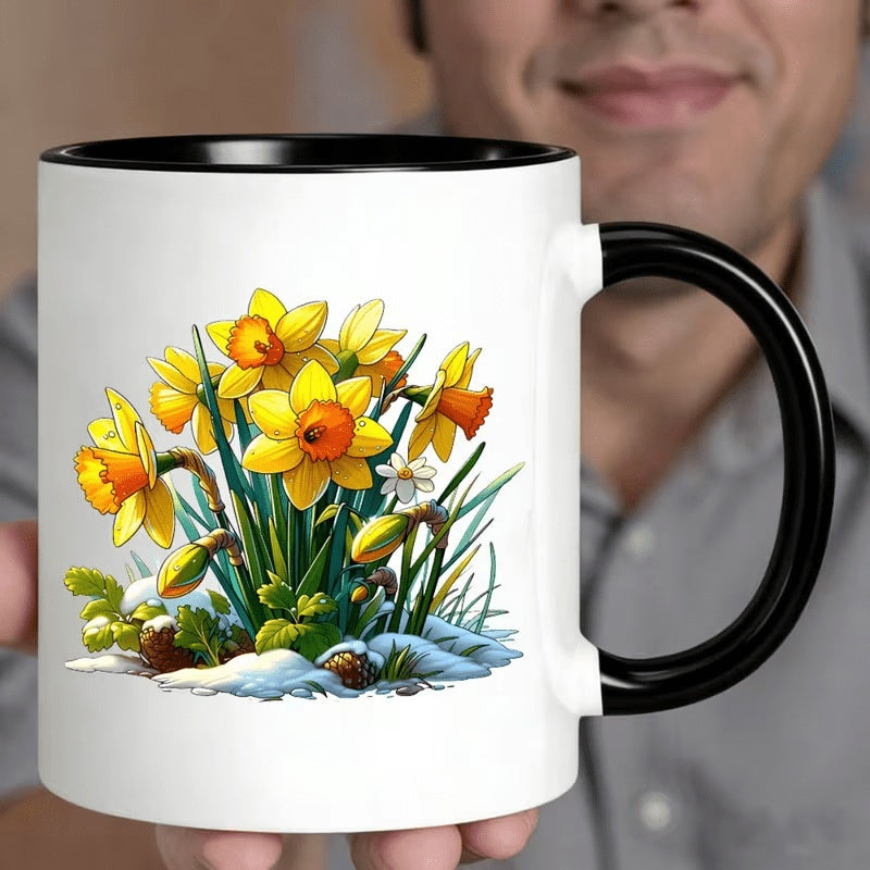 Tailorly Black Accent 11 oz Mug - 11oz ceramic coffee cup featuring against a winter snow background a colorful ideal for home and office use