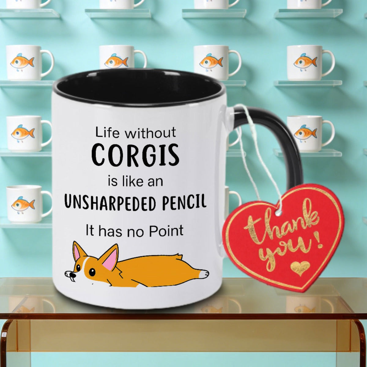 Tailorly Black Accent 11 oz Mug - Corgi Illustration Logo