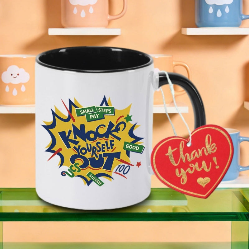 Tailorly Black Accent 11 oz Mug - with vintage ball knock yourself fair 1999 pink golden graphic design mardi gra print logo ceramic coffee mug coffee