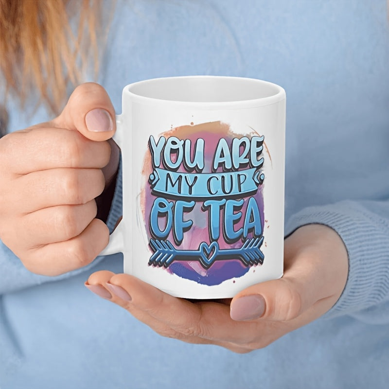 Tailorly White Ceramic 11 oz Mug - You Are My Cup Of Tea Vibrant Artistic Watercolor Splash Background With Arrow Heart