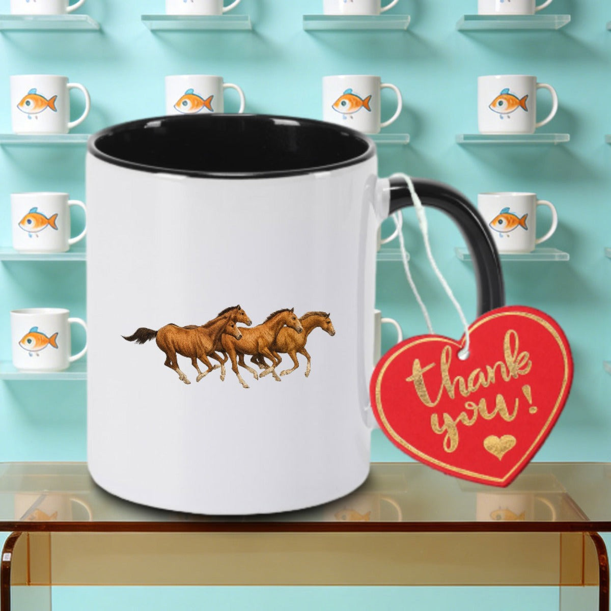 Tailorly Black Accent 11 oz Mug - Vibrant Horse Print Logo
