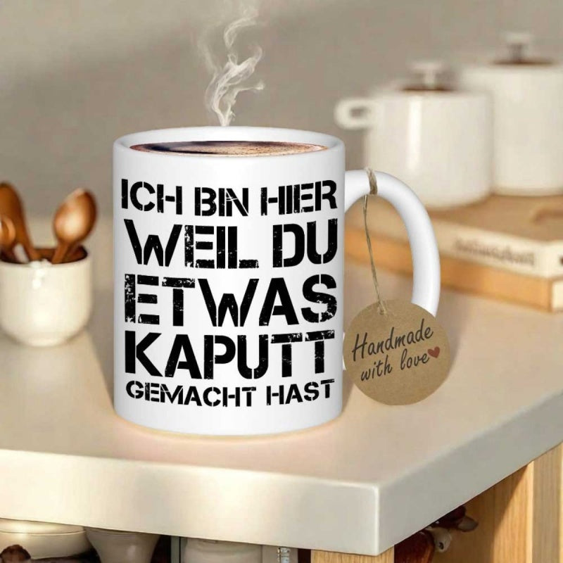 Tailorly White Ceramic 11 oz Mug - Steaming Morning Beverage Sitting On A Clean Modern Kitchen Counter Mug