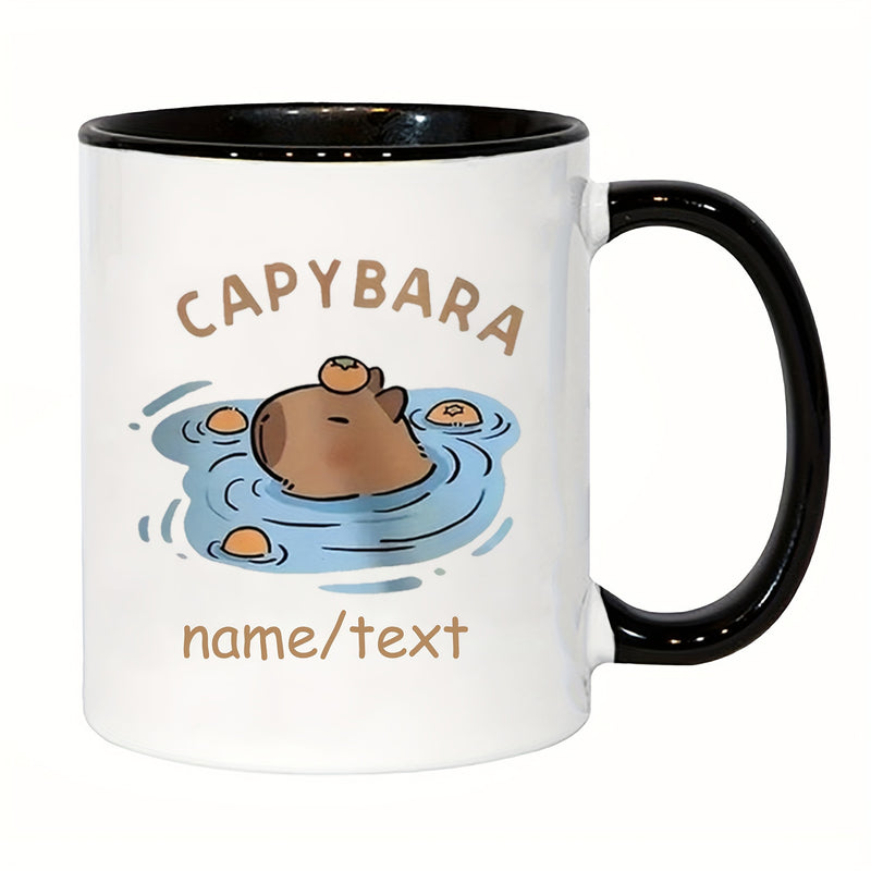 Tailorly Black Accent 11 oz Mug - cute capybara taking a bath