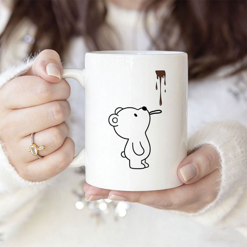 Tailorly White Ceramic 11 oz Mug - Minimalist Line Art Drawing Of A Small Cute Cartoon Polar Bear