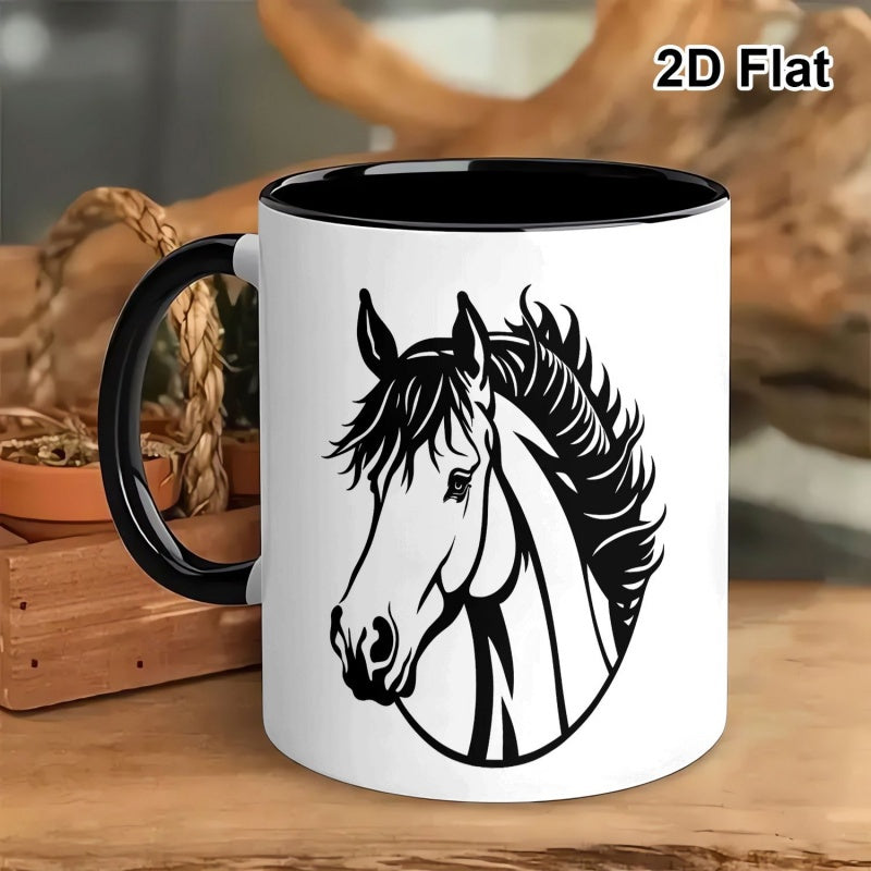 Tailorly Black Accent 11 oz Mug - black white horse head graphic