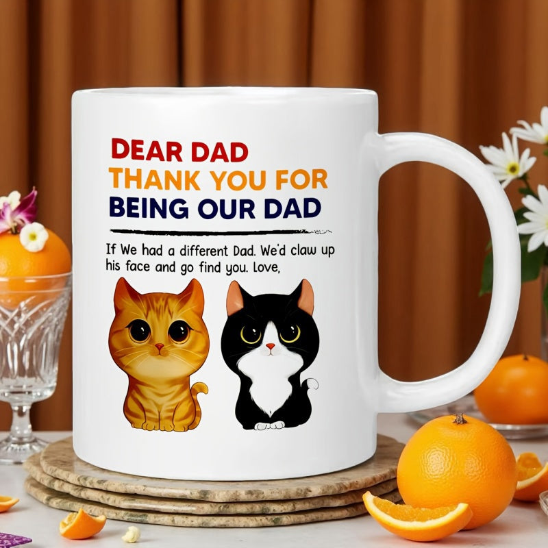 Tailorly White Ceramic 11 oz Mug - Dear Dad Thank You For Being Our Dad Two Cute Small Kittens Sitting Peacefully Beside Each Other Cat