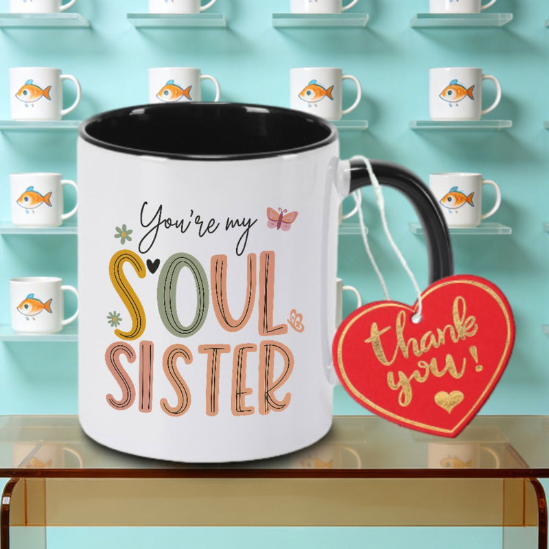 Tailorly Black Accent 11 oz Mug - You Re Sister with Floral Designs Logo