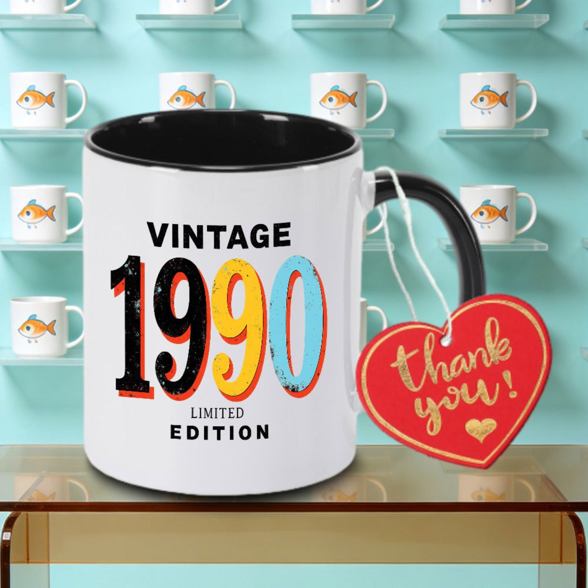 Tailorly Black Accent 11 oz Mug - One Vintage Ceramic Coffee Mug from 1990 a Design Beverages During Relaxation. This Reusable Cup Is Ideal for