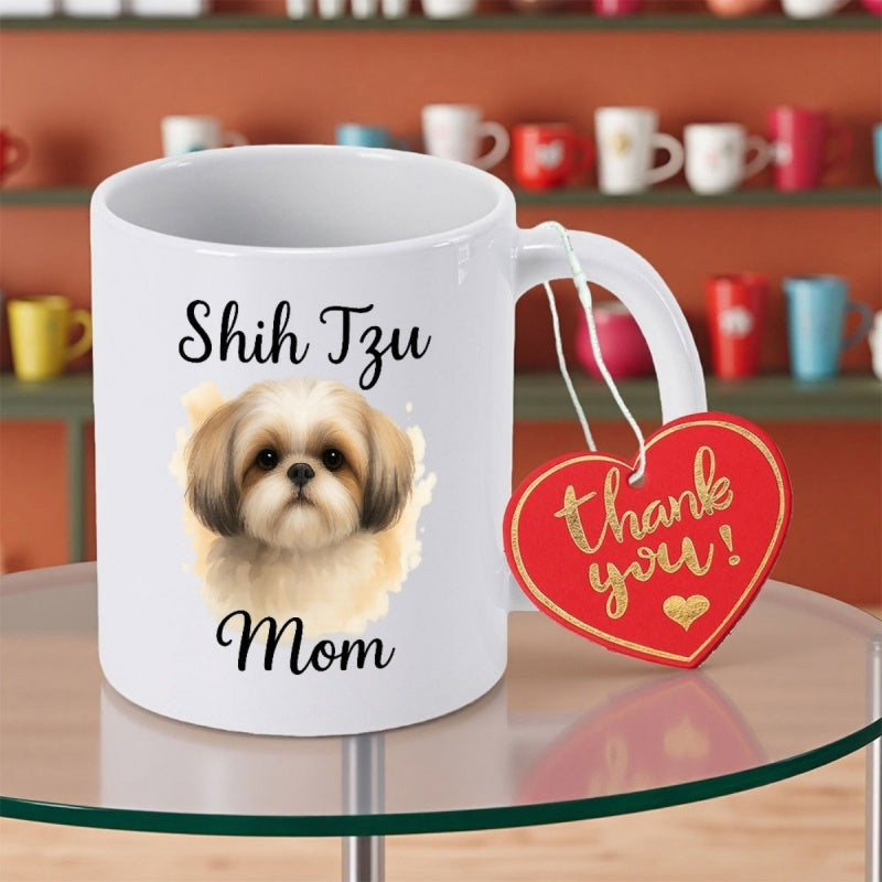 Tailorly White Ceramic 11 oz Mug - Shih Tzu Mom Fluffy Brown And Cream Dog With Expressive Eyes Shih Tzu