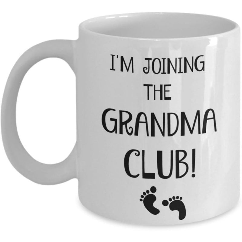Tailorly White Ceramic 11 oz Mug - Im Joining The Grandma Club Simple Minimalist Black Baby Footprints On Polished Surface Mug
