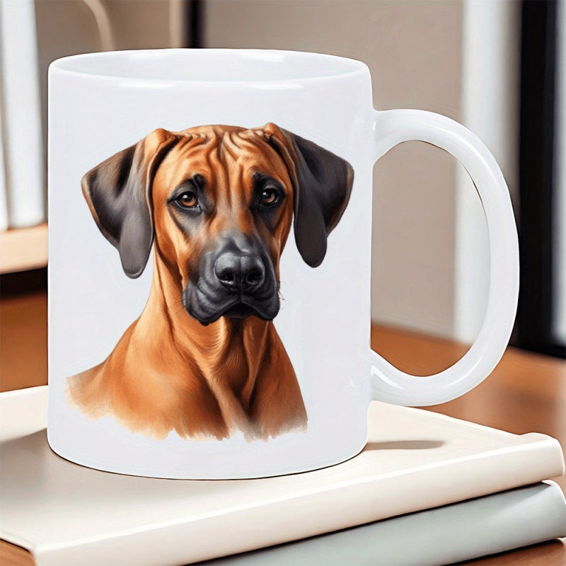 Tailorly White Ceramic 11 oz Mug - Realistic Brown Rhodesian Ridgeback Head With Folded Ears And Calm Expression Dog