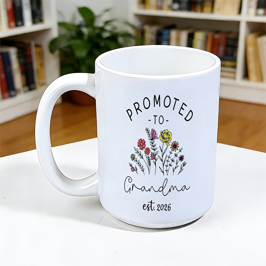 Tailorly White Ceramic 11 oz Mug - Promoted To Grandma Est 2024 Delicate Colorful Wildflowers Blooming In A Small Garden Arrangement Wildflowers