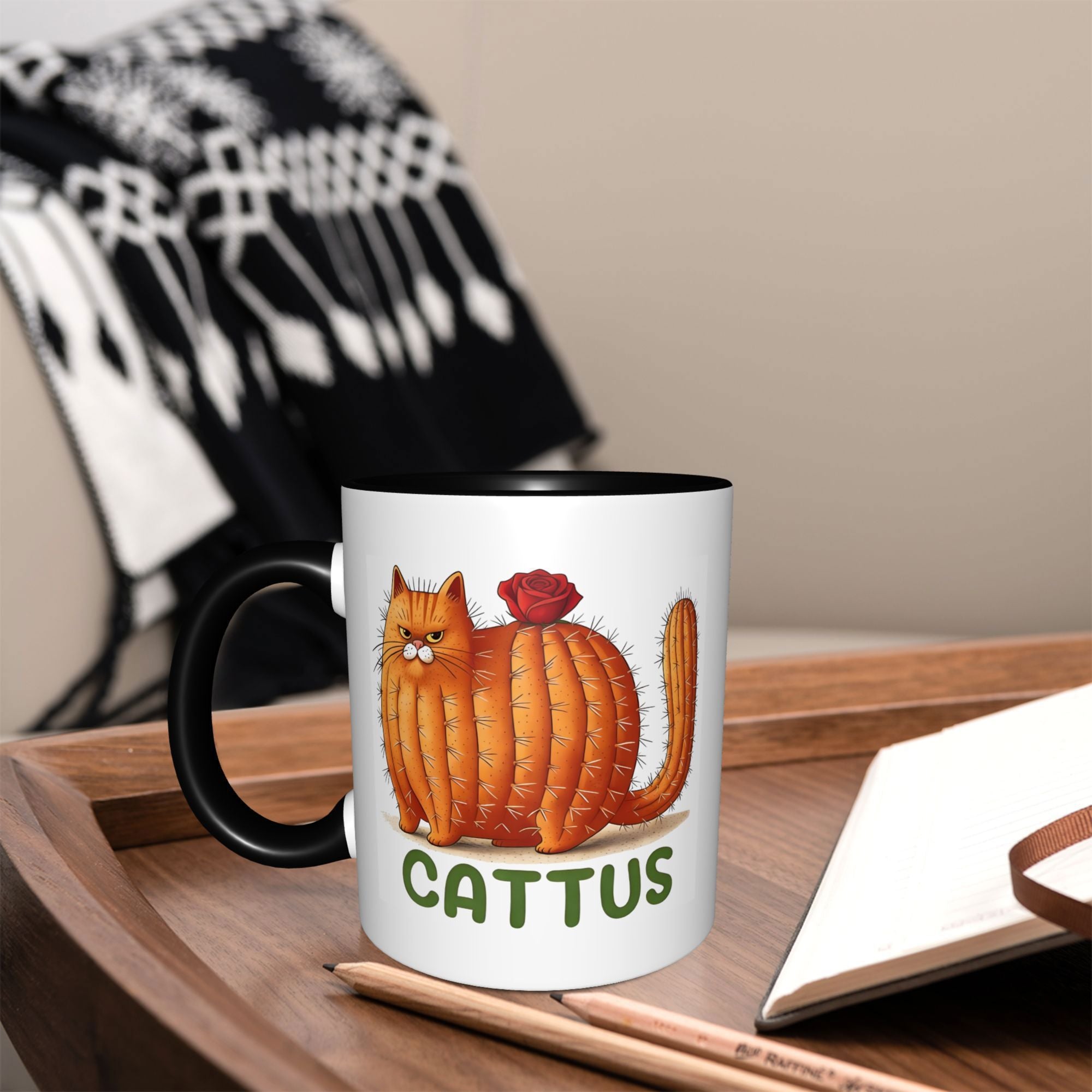 Tailorly Black Accent 11 oz Mug - Cactus with black accent