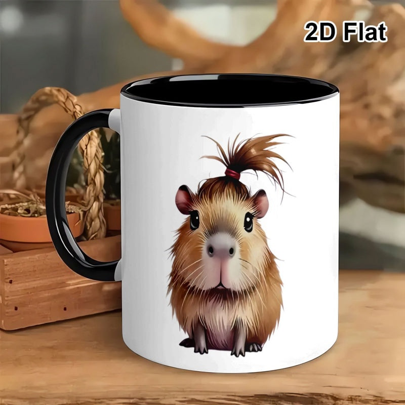 Tailorly Black Accent 11 oz Mug - cute capybara with ponytailprint