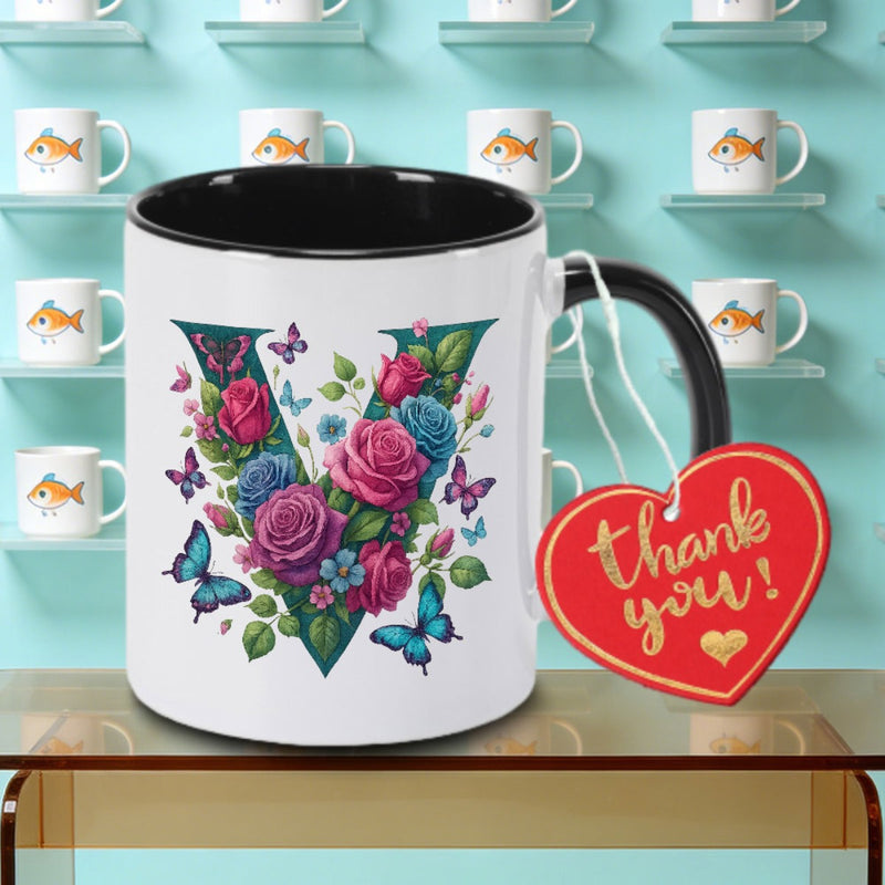 Tailorly Black Accent 11 oz Mug - A Single And Purple Ceramic Coffee Mug Tea Milk Or Water. This Reusable Cup a Birthday Gift And Is Ideal