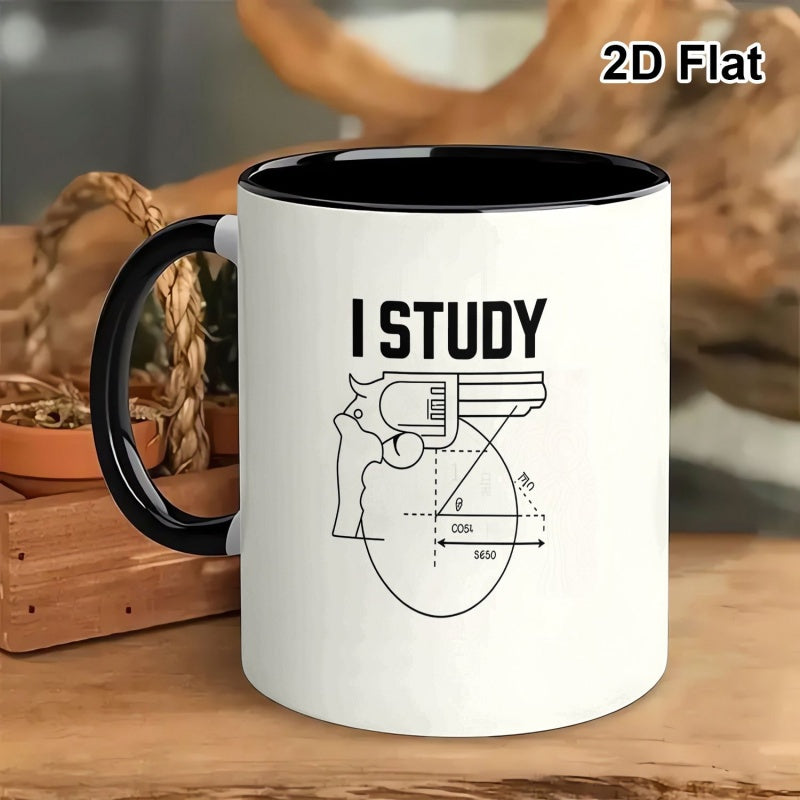 Tailorly Black Accent 11 oz Mug - gun graphic black and white two tone