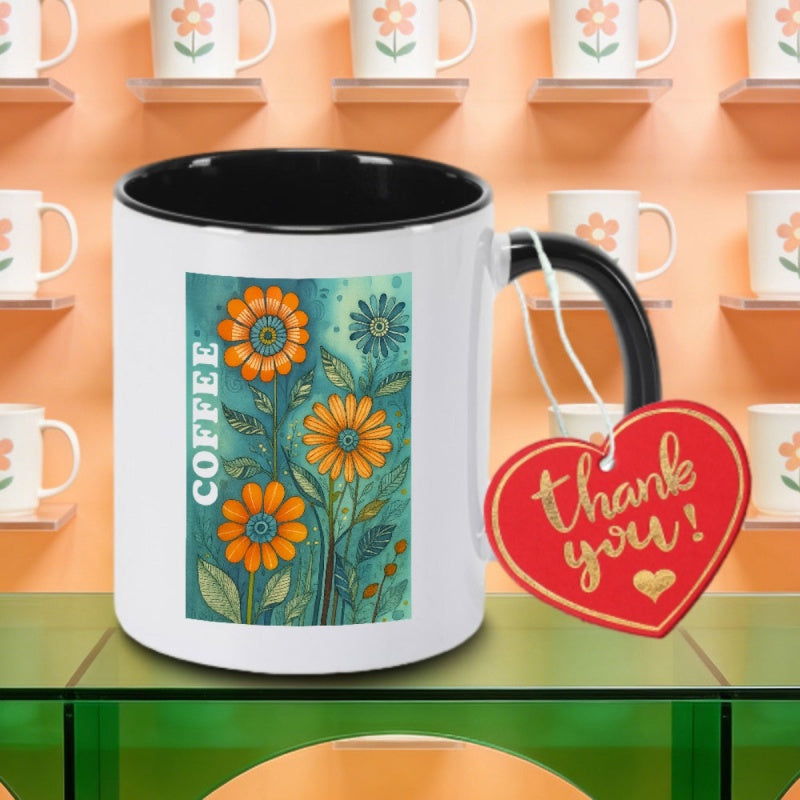 Tailorly Black Accent 11 oz Mug - a single floral coffee logo
