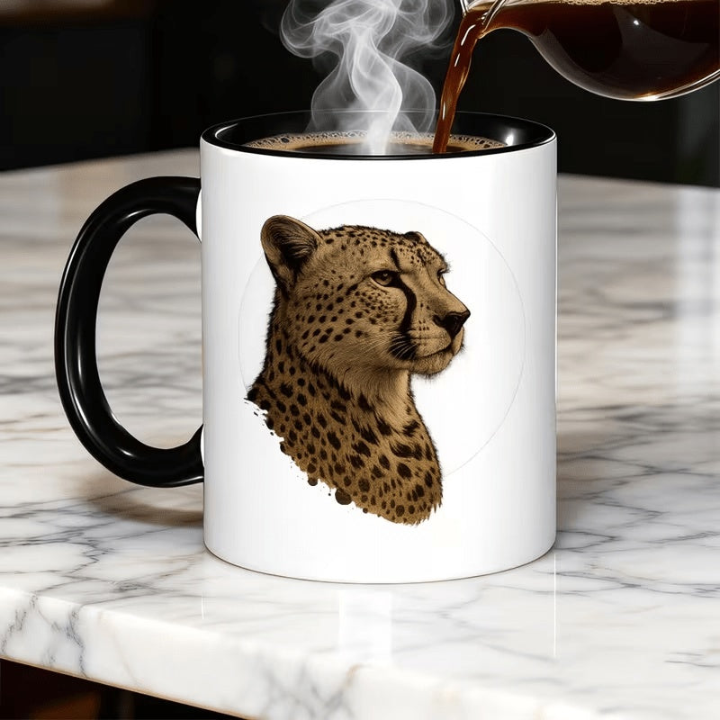 Tailorly Black Accent 11 oz Mug - Leopard Print