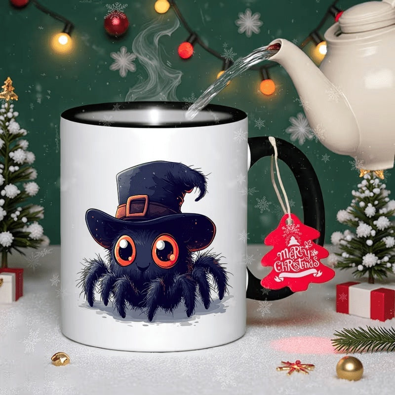 Tailorly Black Accent 11 oz Mug - Black spider and witch hat
