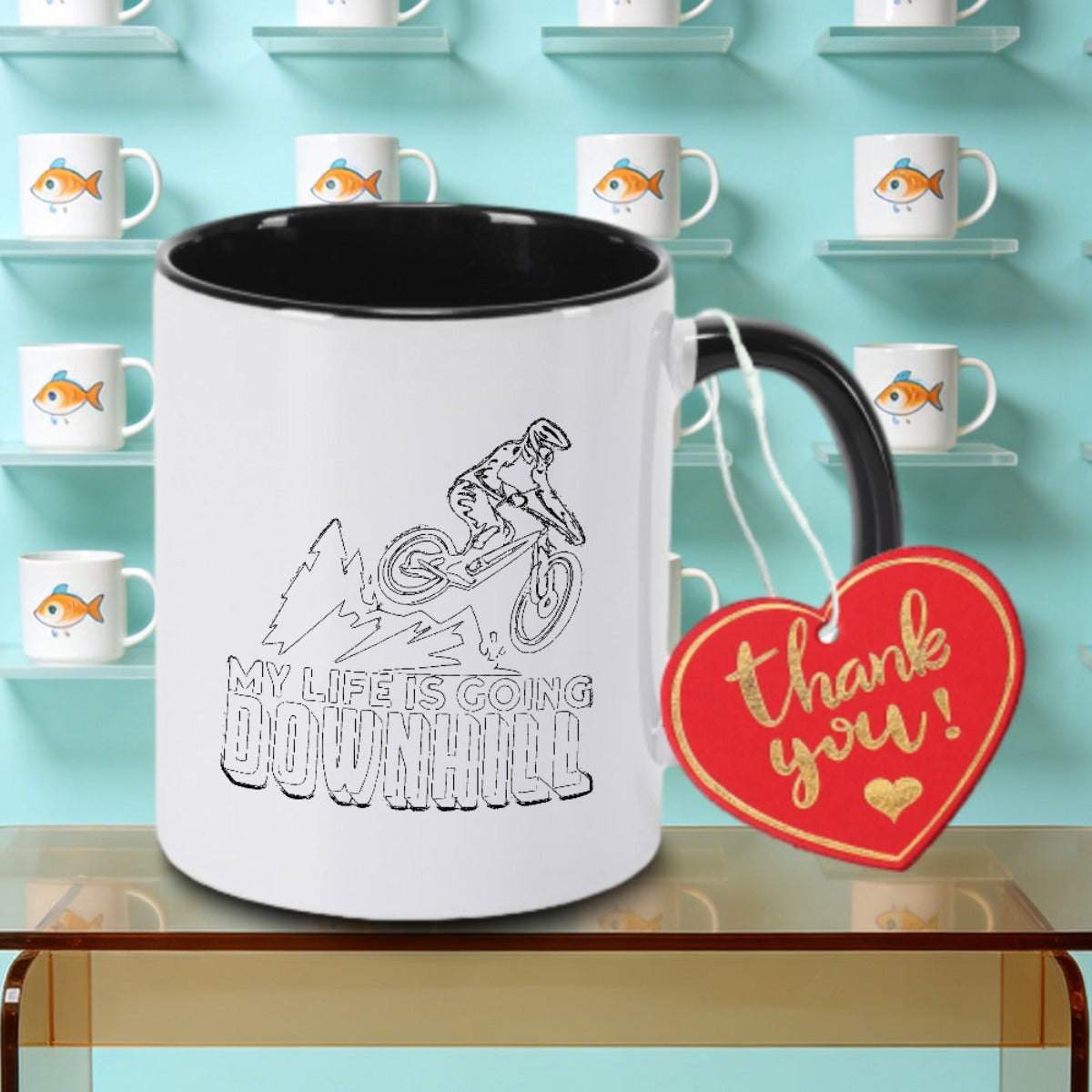 Tailorly Black Accent 11 oz Mug - Is Going Downhill Funny Text Ideal Logo