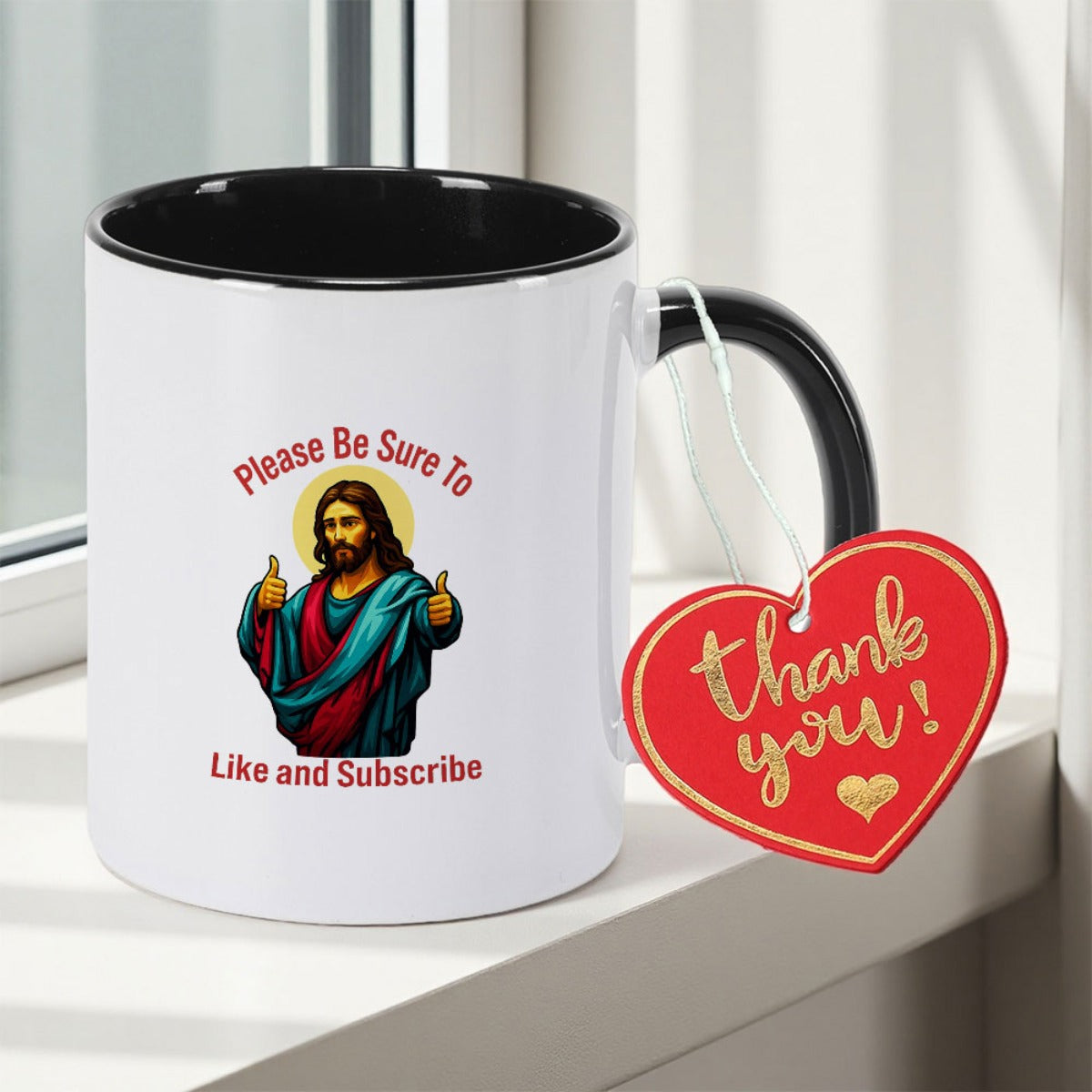 Tailorly Black Accent 11 oz Mug - Like And to Jesus Funny Christian Print Double Sided Print