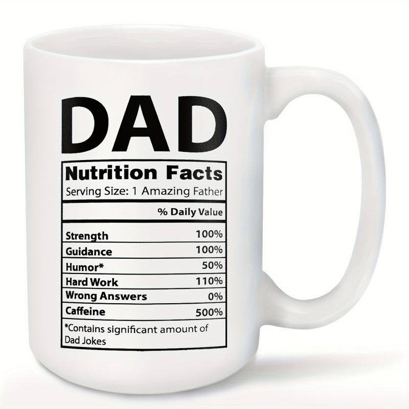 Tailorly White Ceramic 11 oz Mug - Dad Nutrition Facts Classic Black Typography Displayed On A Smooth Mug