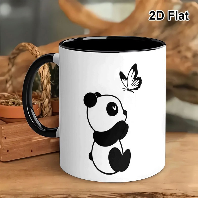 Tailorly Black Accent 11 oz Mug - panda and valentines day gift black and animal graphic