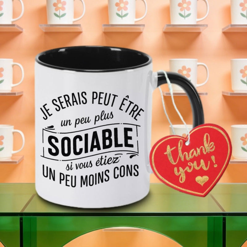 Tailorly Black Accent 11 oz Mug - je serais plus un mois logo