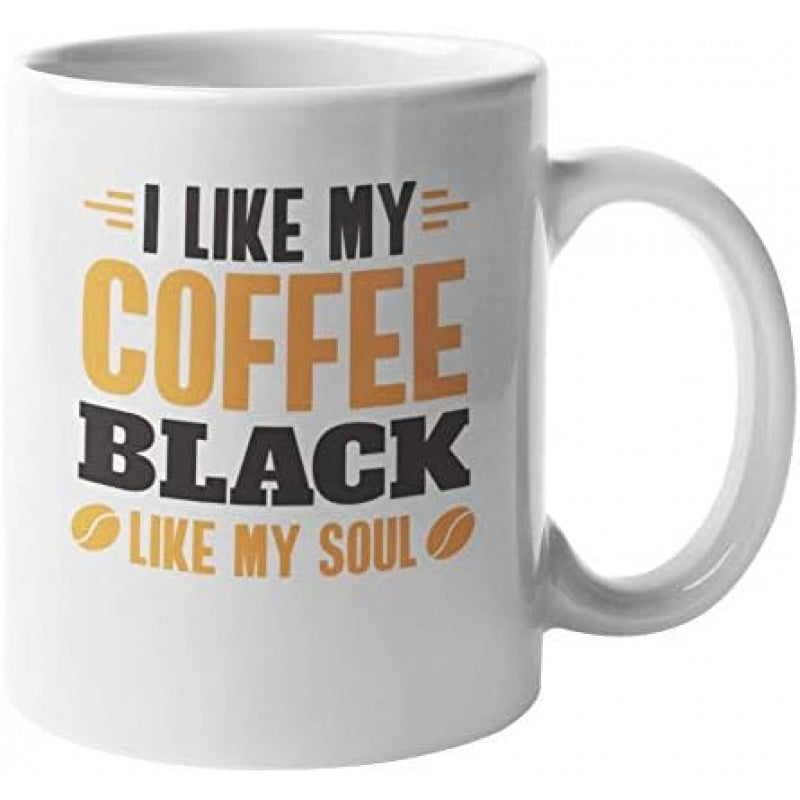 Tailorly White Ceramic 11 oz Mug - I Like My Coffee Black Like My Soul Minimalist White Ceramic With Bold Typography And Small Coffee Bean Emblems Mug