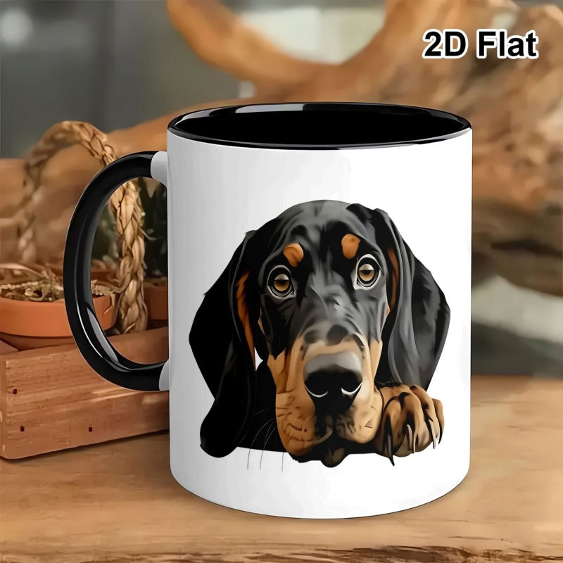 Tailorly Black Accent 11 oz Mug - peeking black and tan coonhound dog graphic