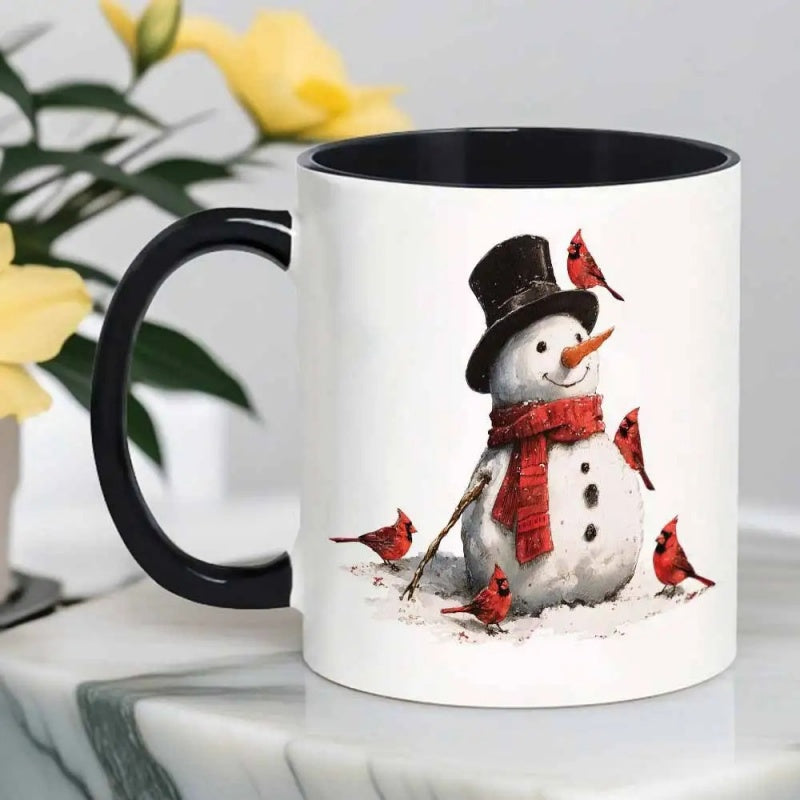 Tailorly Black Accent 11 oz Mug - a winter snowman