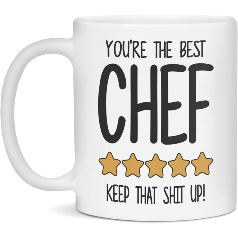 Tailorly White Ceramic 11 oz Mug - Youre The Best Chef Keep That Shit Up Five Golden Rating Stars Arranged In Horizontal Row Mug