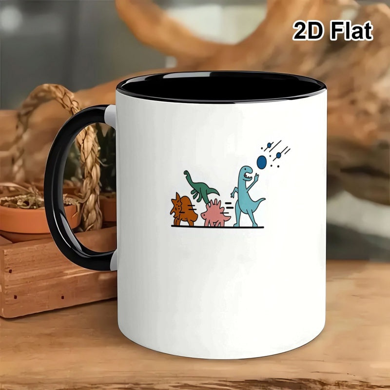 Tailorly Black Accent 11 oz Mug - humorous dinosaur and meteor design in black and white