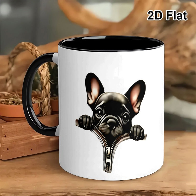 Tailorly Black Accent 11 oz Mug - french bulldog peeking
