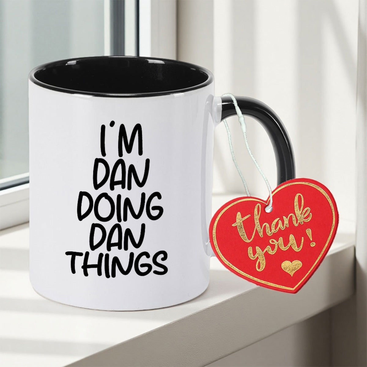 Tailorly Black Accent 11 oz Mug - with I m Dan Doing Dan Things Funny Print Double Sided Print