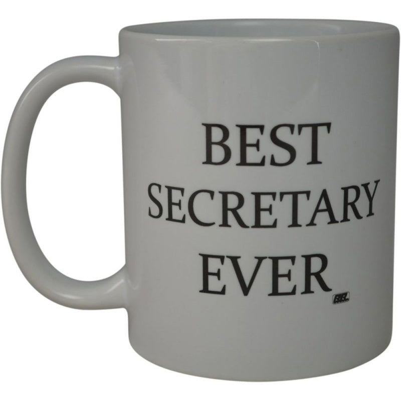 Tailorly White Ceramic 11 oz Mug - Best Secretary Ever Simple Minimalist White Ceramic With Bold Black Serif Text Mug