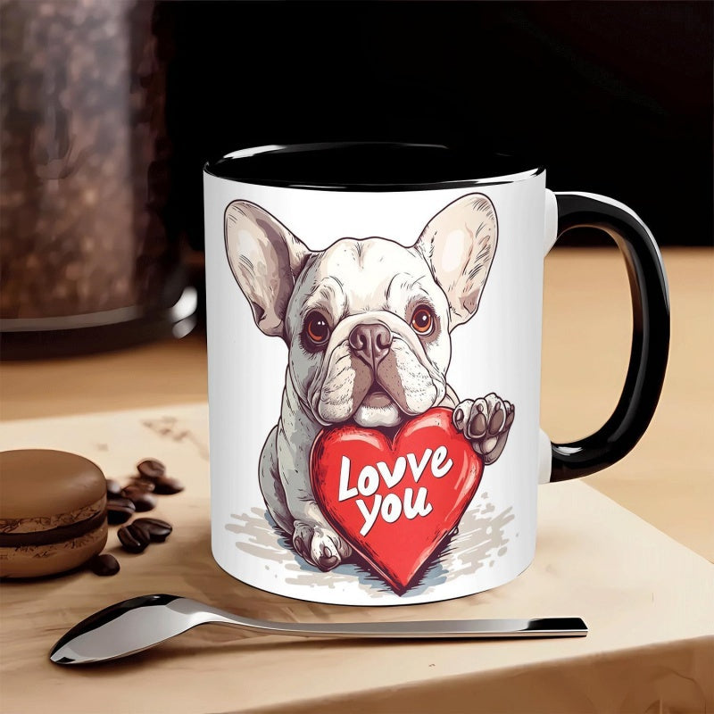Tailorly Black Accent 11 oz Mug - ceramic french style bulldog love you