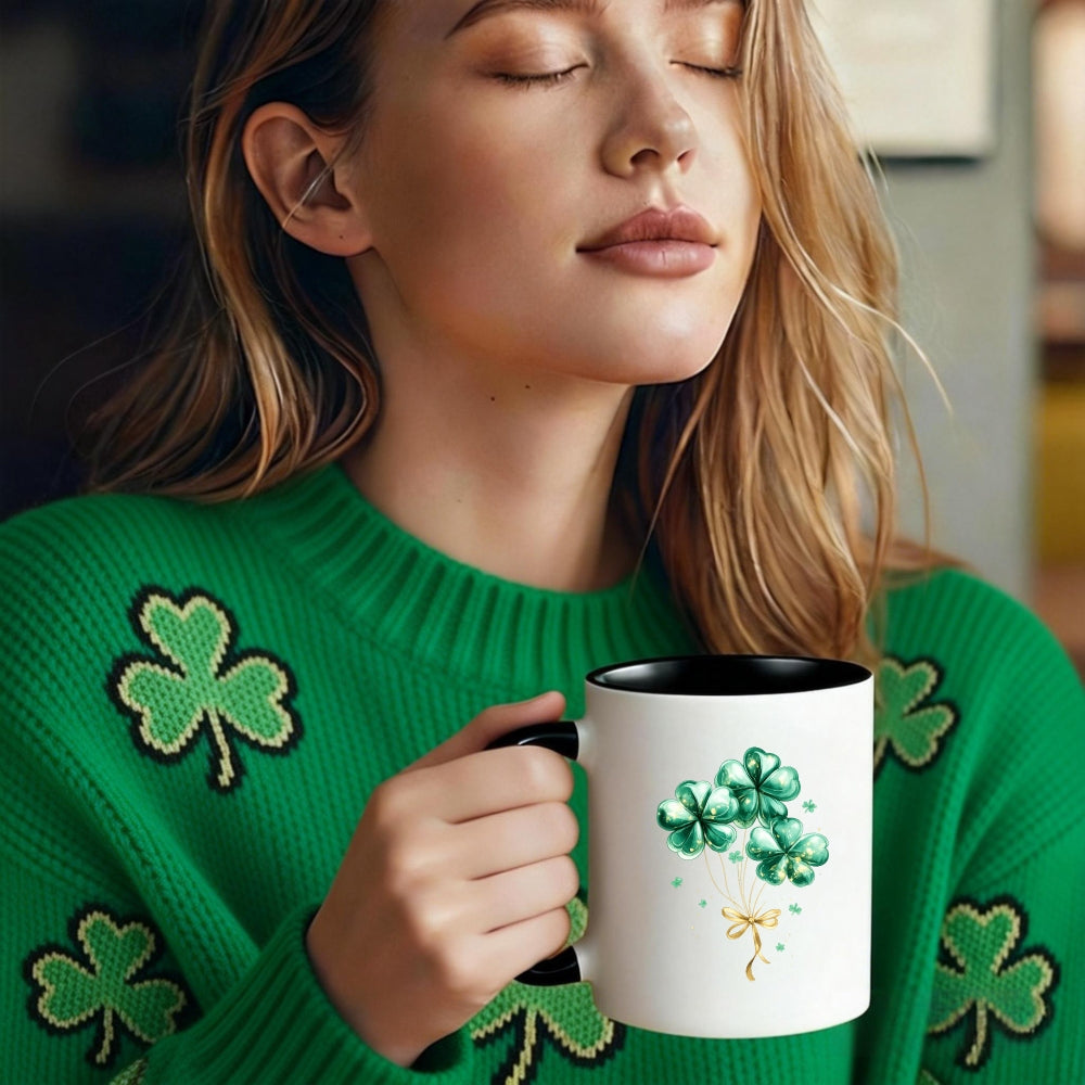 Tailorly Black Accent 11 oz Mug - clover pattern