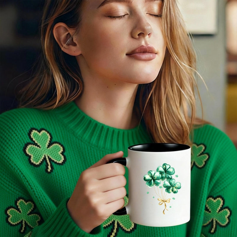 Tailorly Black Accent 11 oz Mug - clover pattern