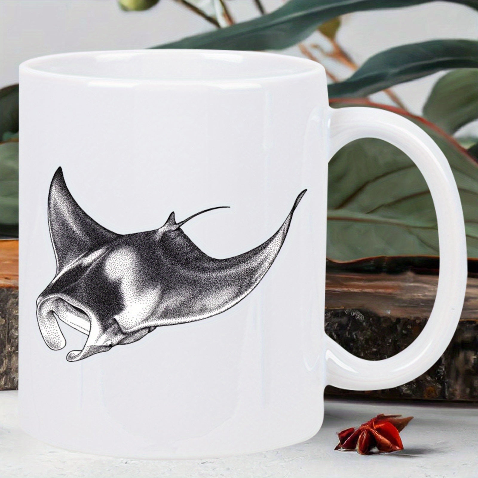 Tailorly White Ceramic 11 oz Mug - Detailed Scientific Illustration Of A Majestic Sea Creature Swimming Manta Ray