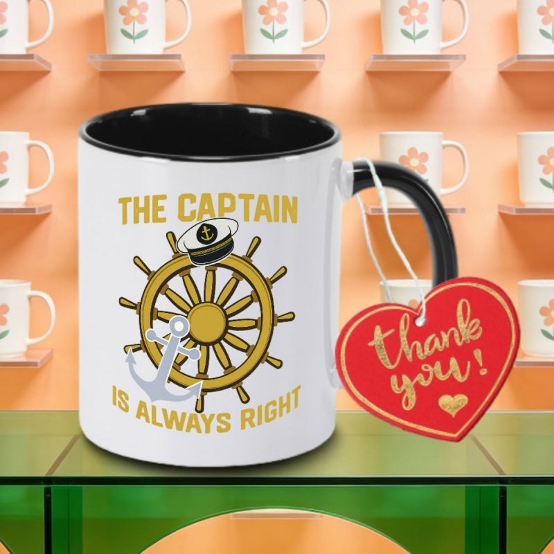 Tailorly Black Accent 11 oz Mug - golden sailor pattern logo