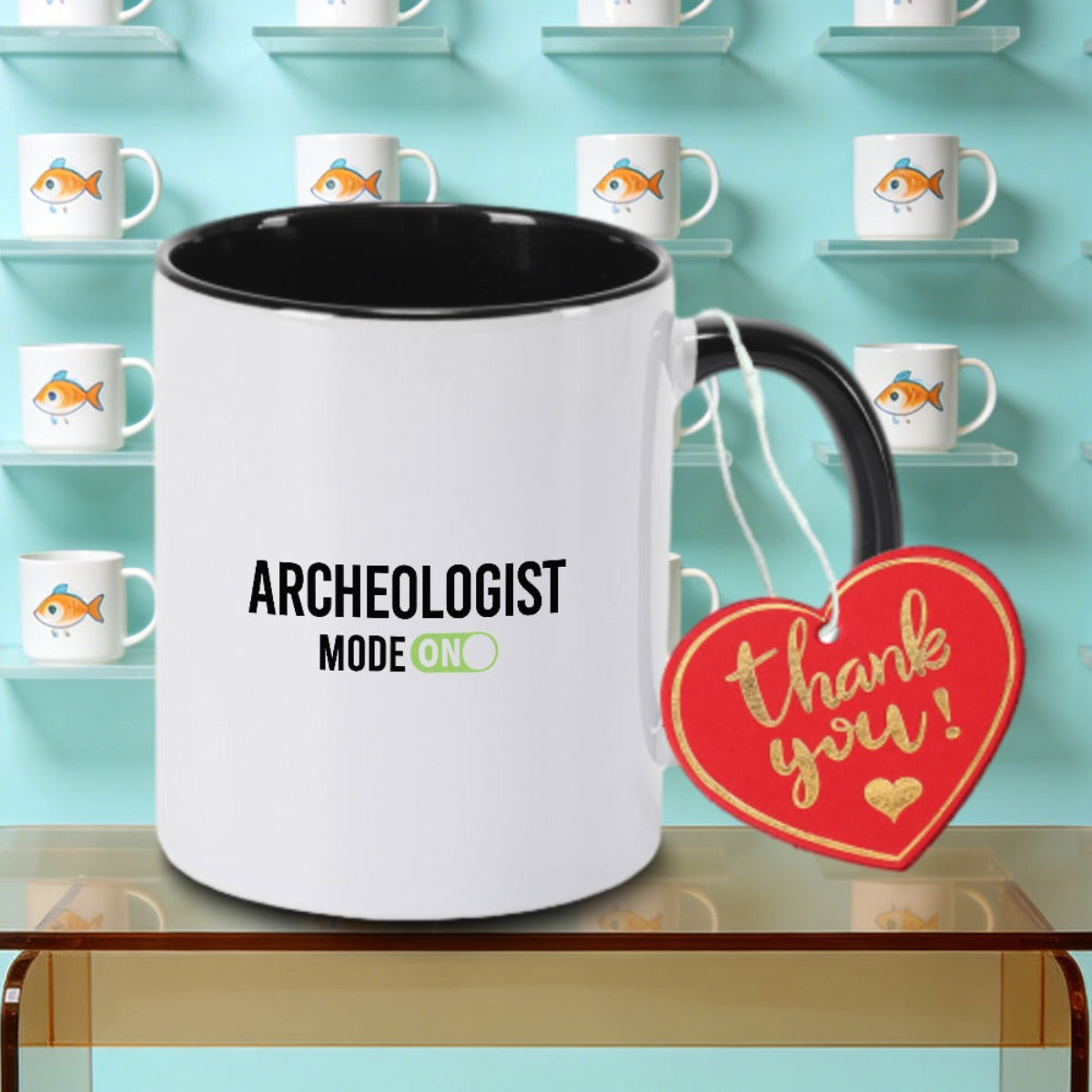 Tailorly Black Accent 11 oz Mug - Vintage Exploration Print Logo